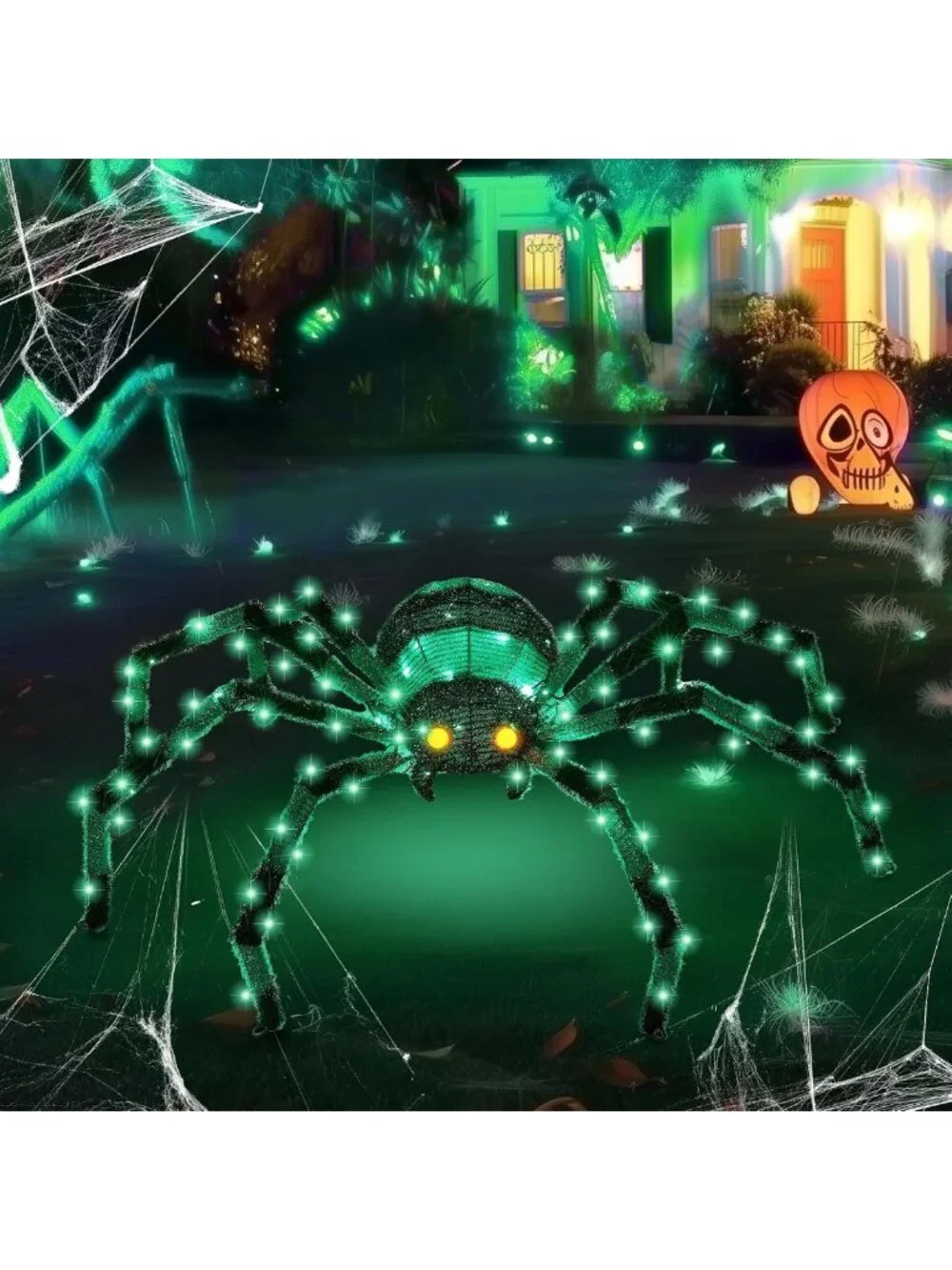 Giant 4.2Ft Light Up Spider Halloween Decoration with 90 LED Lights for Yard